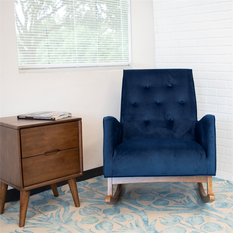 Home Square 2 Piece Mid Century Modern Velvet Rocking Chair Set in Blue