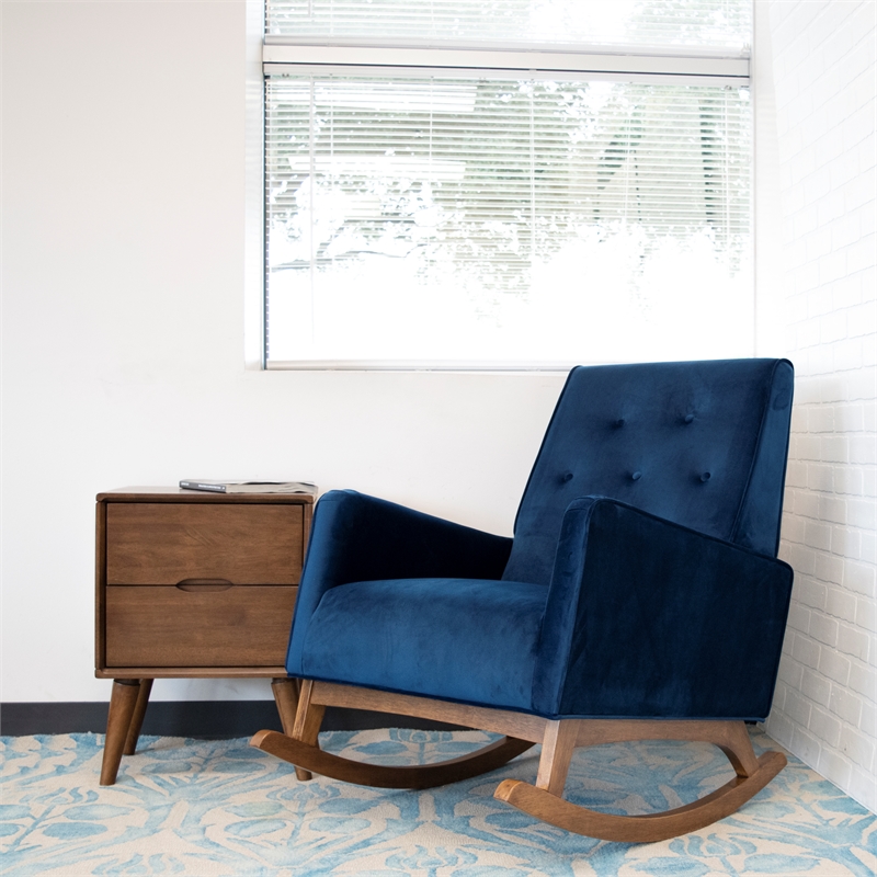 Home Square 2 Piece Mid Century Modern Velvet Rocking Chair Set in Blue