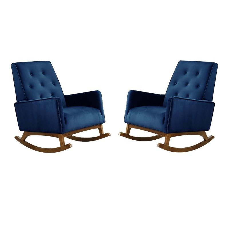 Home Square 2 Piece Mid Century Modern Velvet Rocking Chair Set in Blue