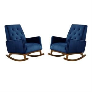 Home Square 2 Piece Mid Century Modern Velvet Rocking Chair Set in Blue