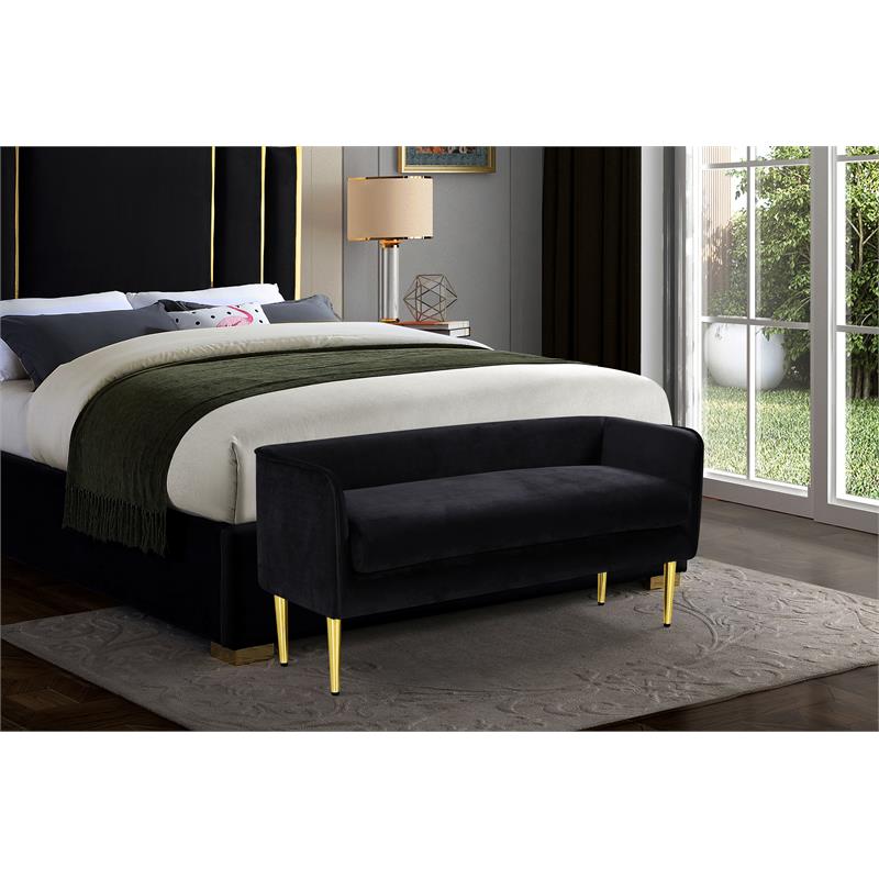 Home Square 2 Piece Contemporary Velvet Bench Set in Black