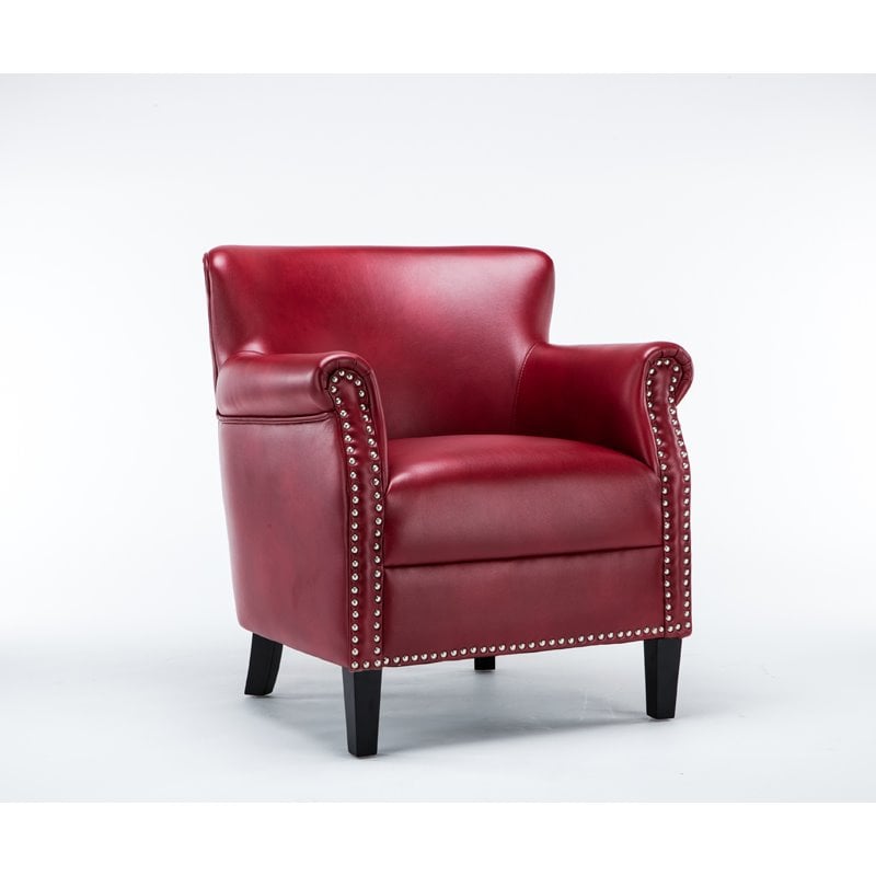 Home Square 2 Piece Upholstered Faux Leather Club Chair Set in Red
