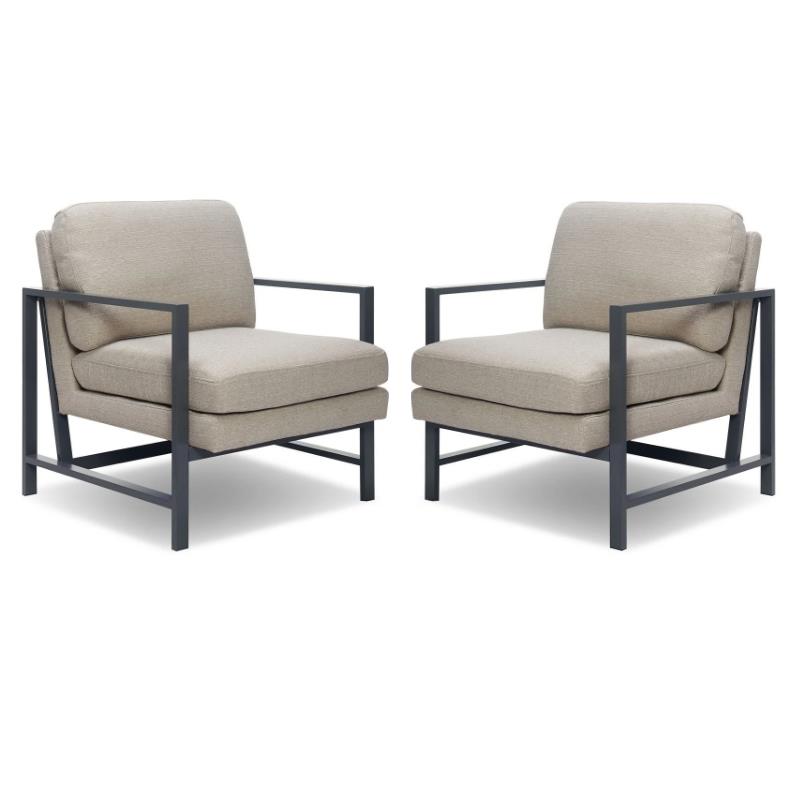 Home Square 2 Piece Metal Frame Linen Accent Chair Set in Gray