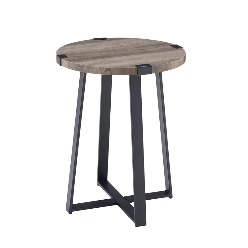 Home Square 2 Piece Industrial Metal Wrap Round Side Table Set in Wash Gray