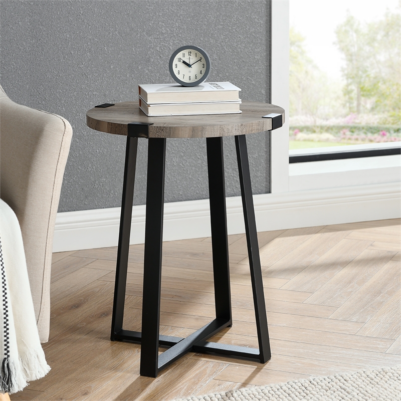 Home Square 2 Piece Industrial Metal Wrap Round Side Table Set in Wash Gray
