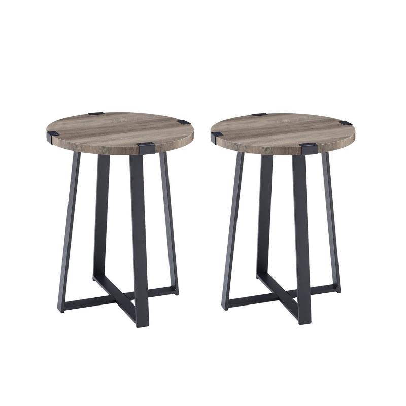 Home Square 2 Piece Industrial Metal Wrap Round Side Table Set in Wash Gray