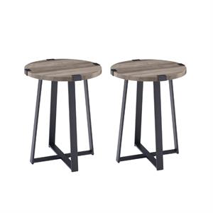 Home Square 2 Piece Industrial Metal Wrap Round Side Table Set in Wash Gray