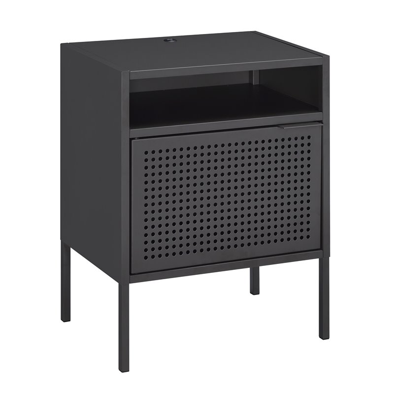 Home Square 2 Piece Metal Nightstand Set with USB Port in Gray
