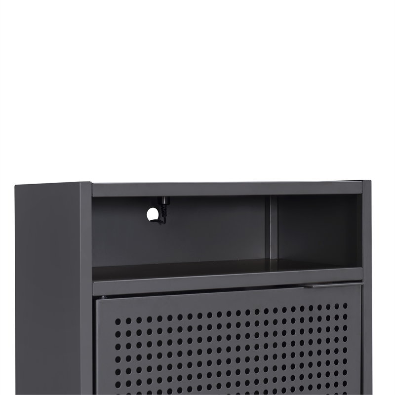 Home Square 2 Piece Metal Nightstand Set with USB Port in Gray