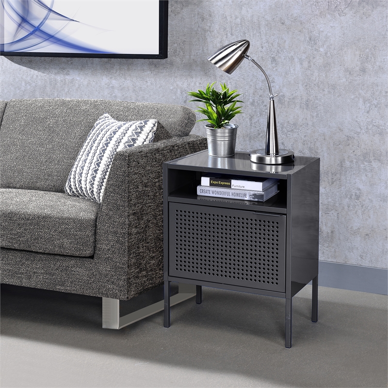Home Square 2 Piece Metal Nightstand Set with USB Port in Gray