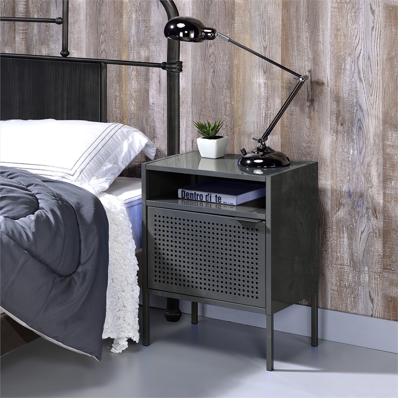 Home Square 2 Piece Metal Nightstand Set with USB Port in Gray