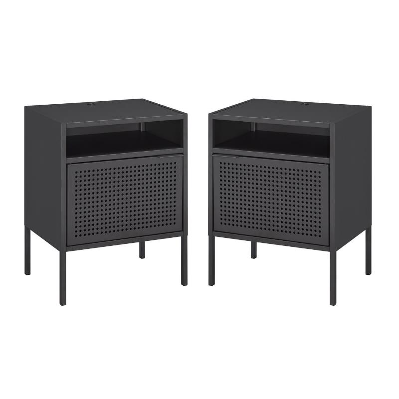 Home Square 2 Piece Metal Nightstand Set with USB Port in Gray