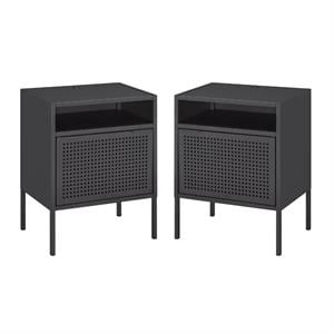 Home Square 2 Piece Metal Nightstand Set with USB Port in Gray