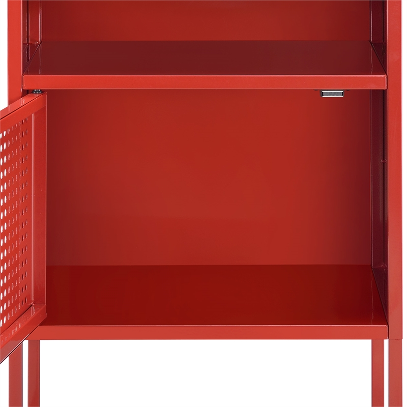 Home Square 2 Piece Metal Nightstand Set with USB Port in Red