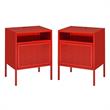 Home Square 2 Piece Metal Nightstand Set with USB Port in Red
