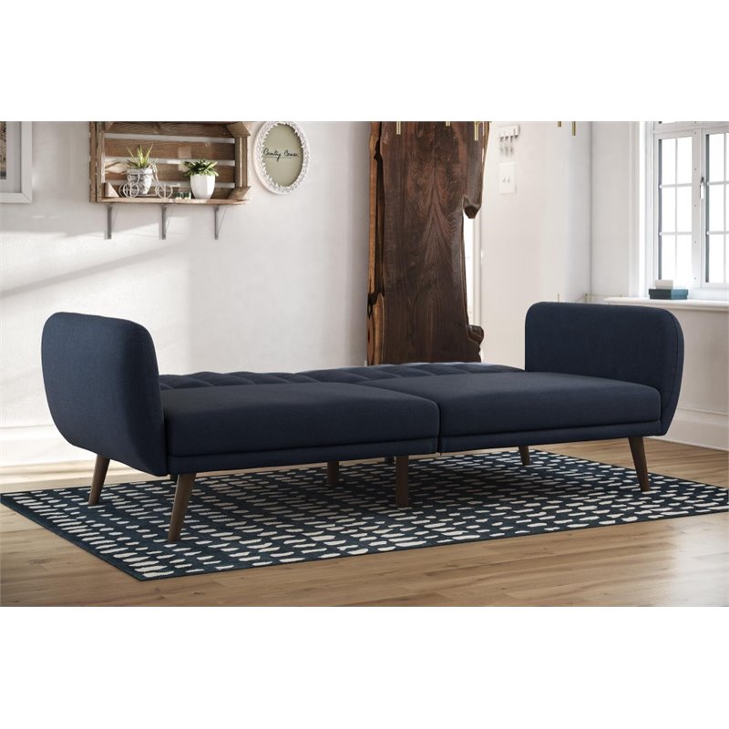 Home Square 2 Piece Upholstered Linen Sleeper Sofa Set in Navy Blue