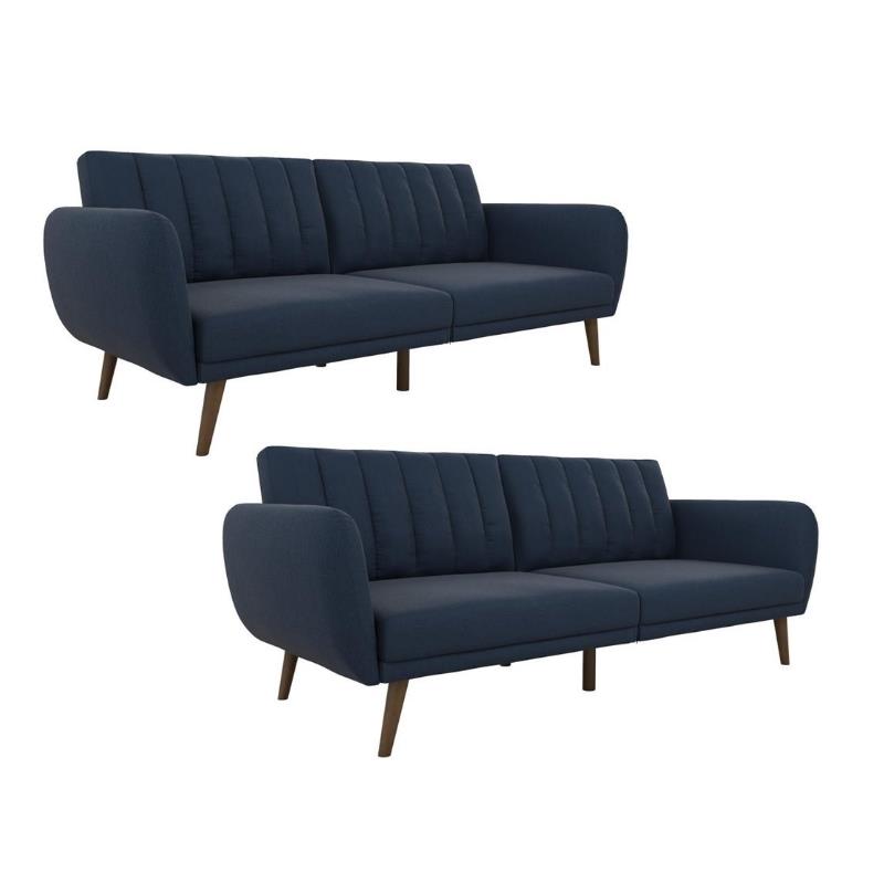 Home Square 2 Piece Upholstered Linen Sleeper Sofa Set in Navy Blue