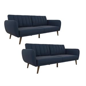Home Square 2 Piece Upholstered Linen Sleeper Sofa Set in Navy Blue