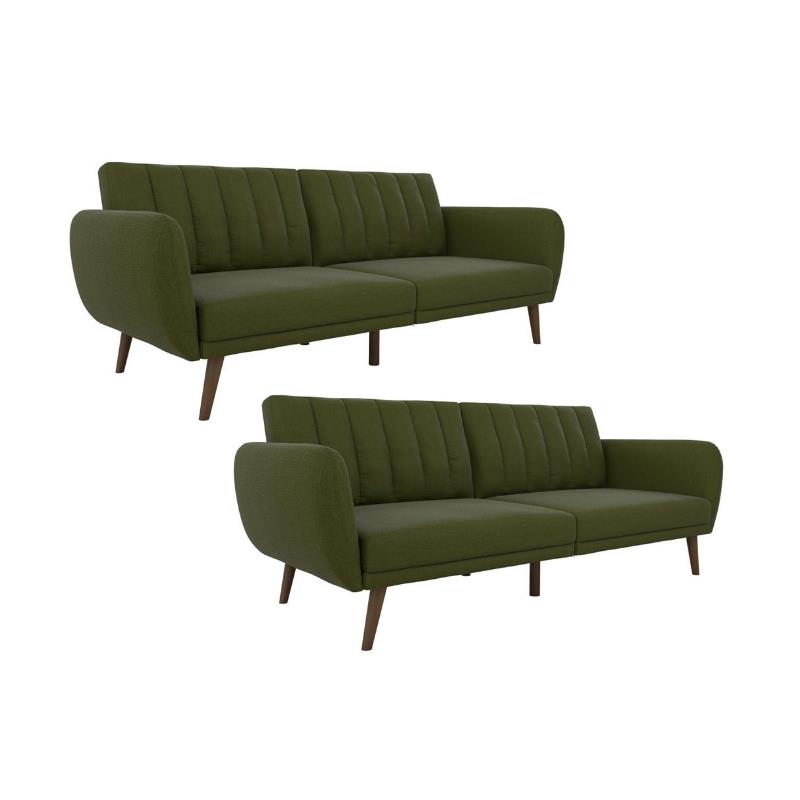 Home Square 2 Piece Upholstered Linen Sleeper Sofa Set in Green