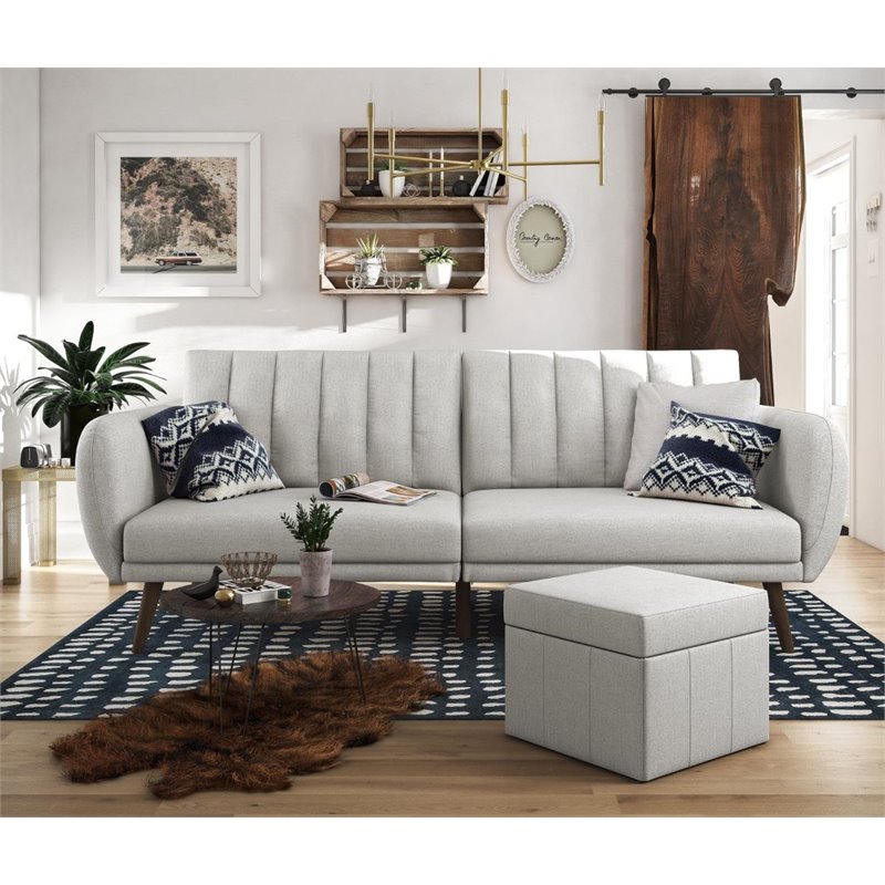 Home Square 2 Piece Upholstered Linen Sleeper Sofa Set in Gray