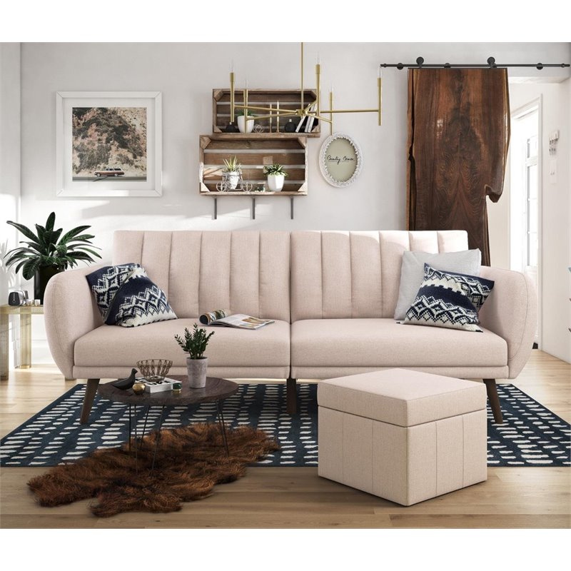 Home Square 2 Piece Upholstered Linen Sleeper Sofa Set in Pink