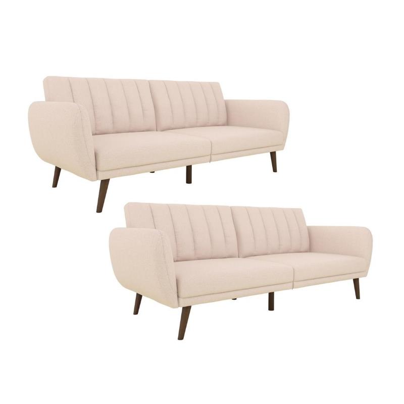 Home Square 2 Piece Upholstered Linen Sleeper Sofa Set in Pink
