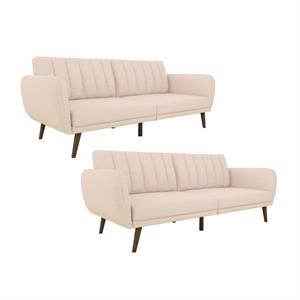 Home Square 2 Piece Upholstered Linen Sleeper Sofa Set in Pink