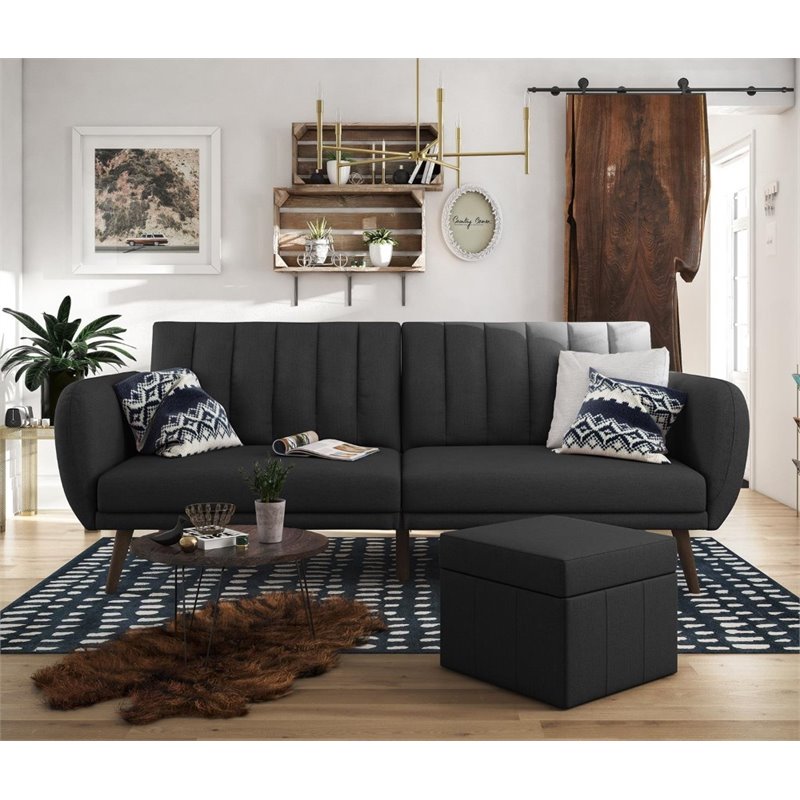 Home Square 2 Piece Upholstered Linen Sleeper Sofa Set in Dark Gray