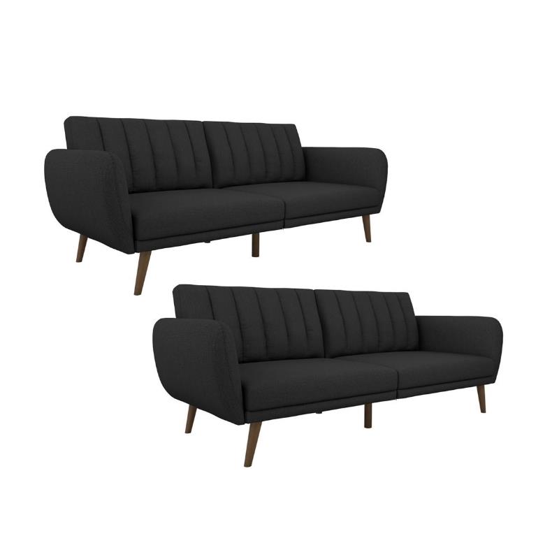 Home Square 2 Piece Upholstered Linen Sleeper Sofa Set in Dark Gray