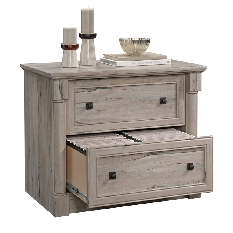 Home Square 2 Drawer Lateral Wood Filing Cabinet Set in Split Oak (Set of 2)