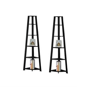 Home Square 2 Piece Modern Wood Corner Accent Etagere Set in Black