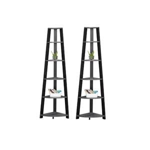 Home Square 2 Piece Wood Corner Accent Etagere Set in Gray and Black