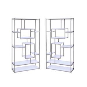 Home Square 2 Piece Contemporary Metal Bookcase Set in White and Silver