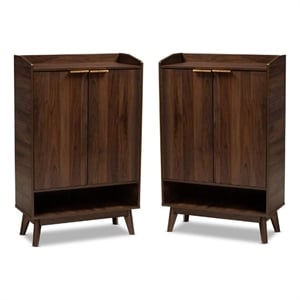Home Square 2 Piece Engineered Wood Shoe Storage Cabinet Set in Walnut Brown