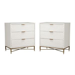 Home Square Small Wood 3 Drawer Accent Chest Set in White (Set of 2)