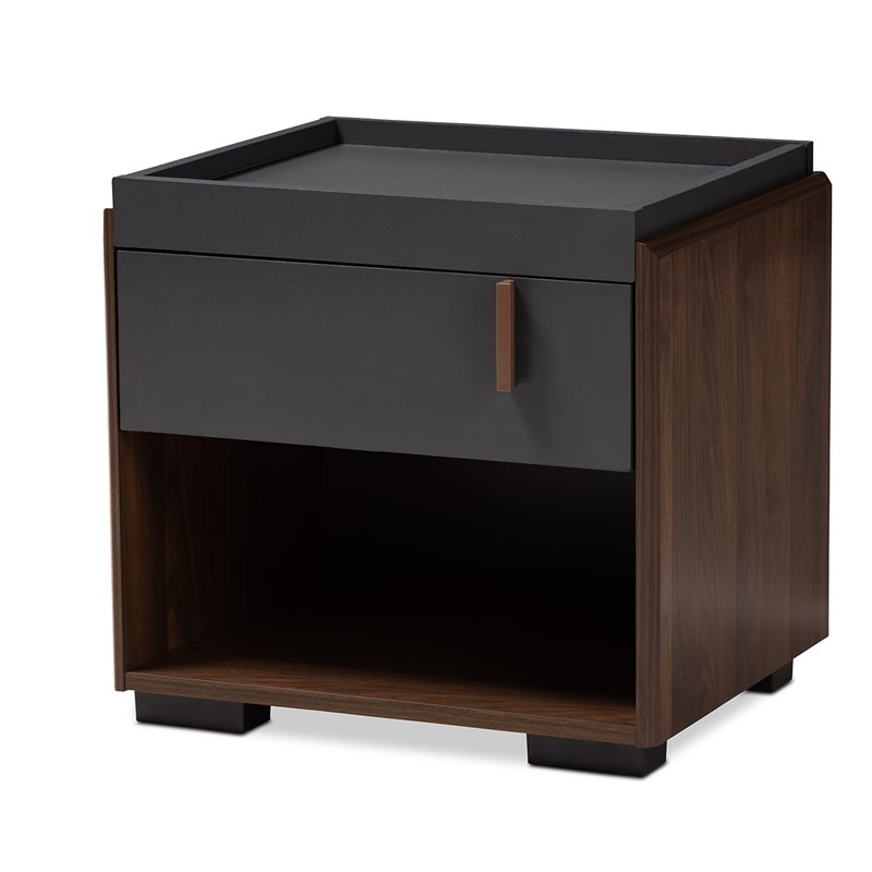 Home Square 2 Piece Engineered Wood 1-Drawer Nightstand Set in Gray/Walnut