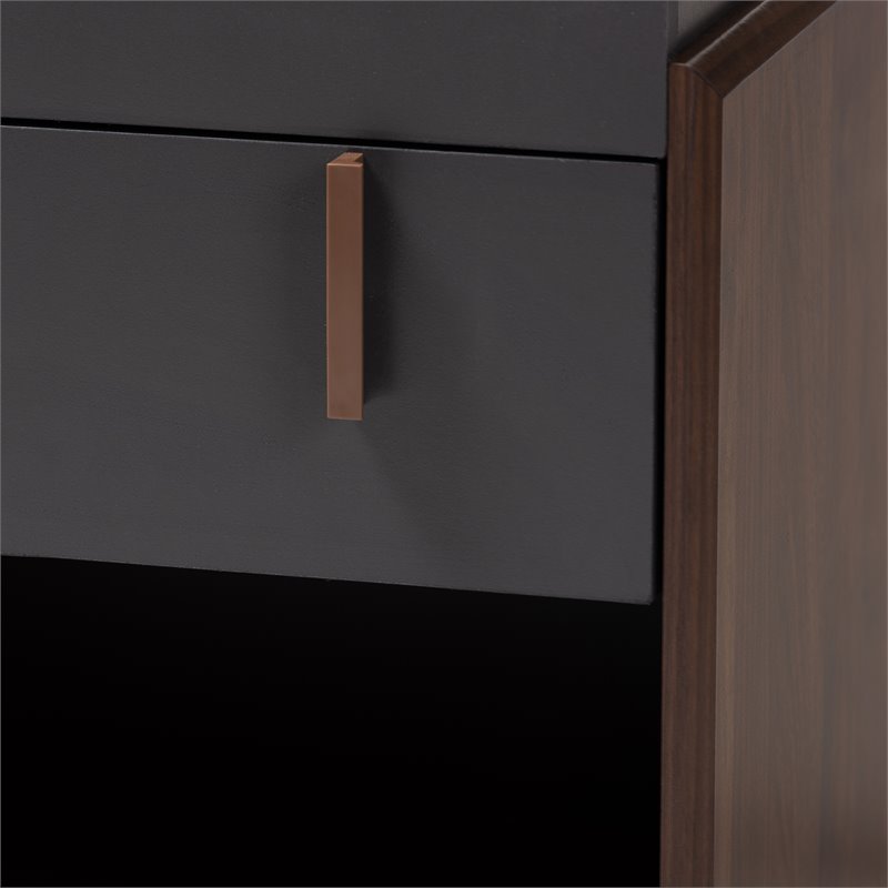 Home Square 2 Piece Engineered Wood 1-Drawer Nightstand Set in Gray/Walnut