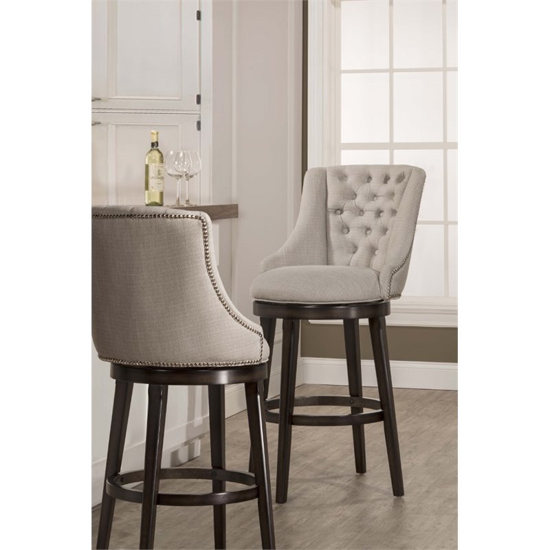 Home Square 2 Piece Swivel Upholstered Fabric Counter Stool Set in Cream