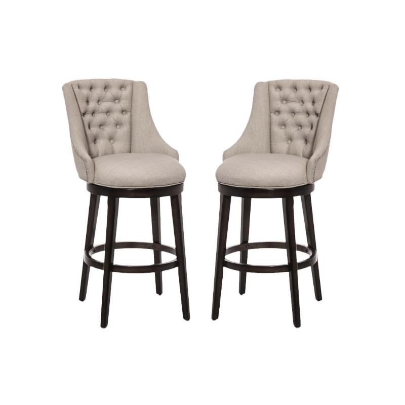 Home Square 2 Piece Swivel Upholstered Fabric Counter Stool Set in Cream