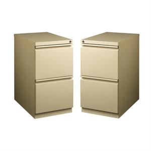 Home Square Pedestal 2 Drawer Filing Cabinet Set in Beige (Set of 2)