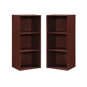 Home Square 3 Shelf Versatil Wooden Bookcase Set in Mahogany (Set of 2)