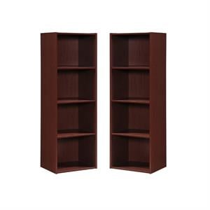 Home Square 4 Shelf Versatil Wooden Bookcase Set in Mahogany (Set of 2)