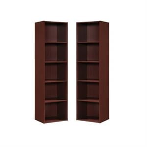 Home Square 5 Shelf Versatil Wooden Bookcase Set in Mahogany (Set of 2)