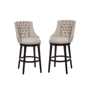 Home Square 2 Piece Tufted Swivel Polyester Fabric Bar Stool Set in Cream