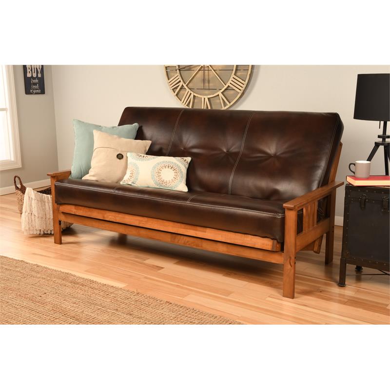 Home Square 2 Piece Full-size Faux Leather Futon Mattress Set in Java Brown