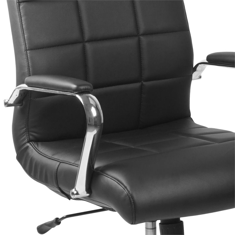 Home Square 2 Piece Swivel Mid Back Faux Leather Office Chair Set in Black