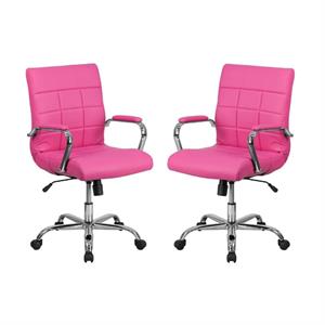 Home Square 2 Piece Swivel Mid Back Faux Leather Office Chair Set in Pink