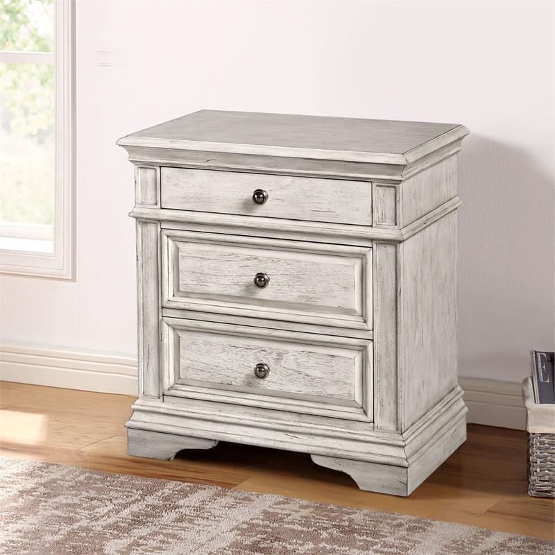 Home Square 3 Drawer Wood Nightstand Set in Rustic Ivory (Set of 2)