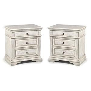 Home Square 3 Drawer Wood Nightstand Set in Rustic Ivory (Set of 2)