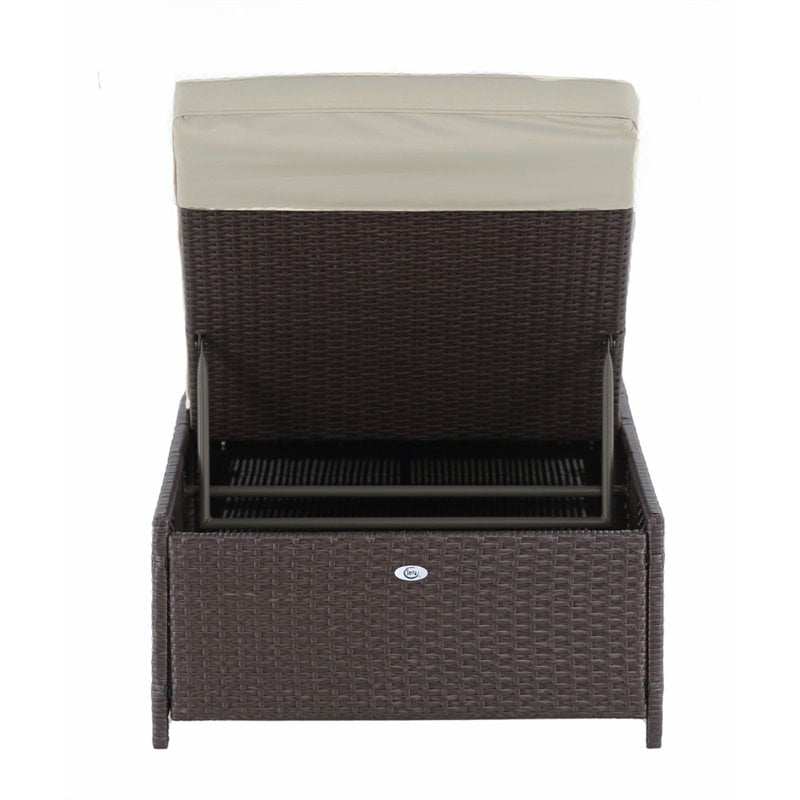 Home Square 2 Piece Wicker Patio Storage Chaise Lounge Set in Brown